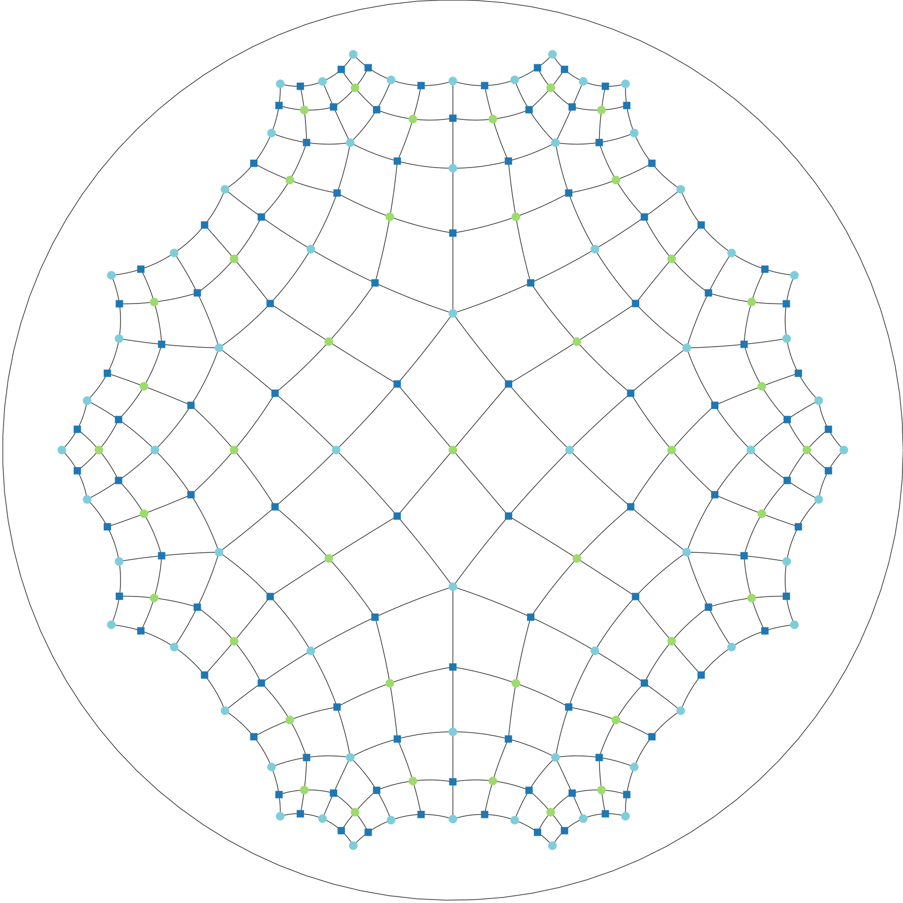 A dense symmetric tiling in a Poincaré disk.